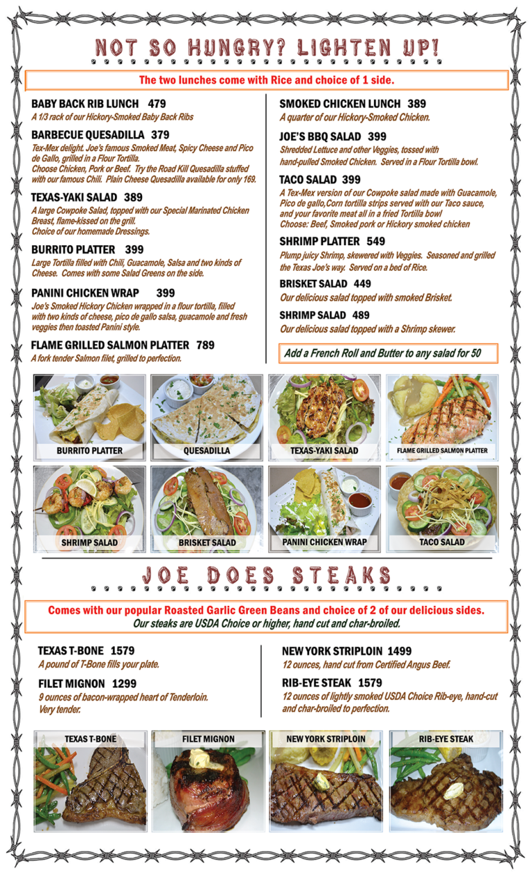 Our Menu – Texas Joes